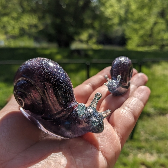 Snails Plant Decor Handmade Cottagecore Set Sparkly Resin Cute Nature - Picture 10 of 12